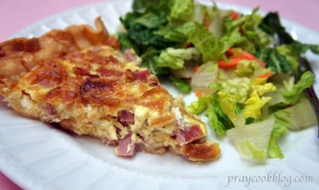 quiche and salad plated