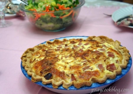 quiche and salad tabled