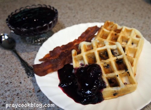 blueberry sauce and waffles