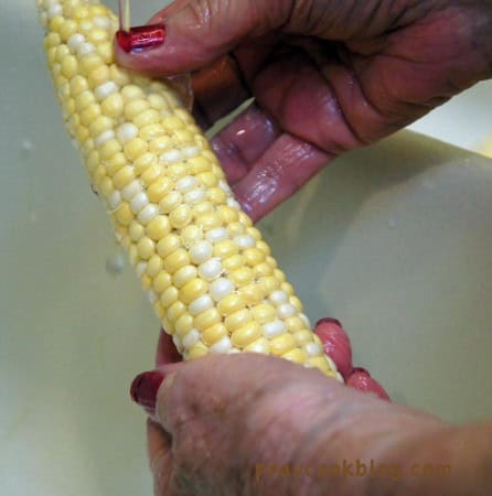 Alice and Corn shucking