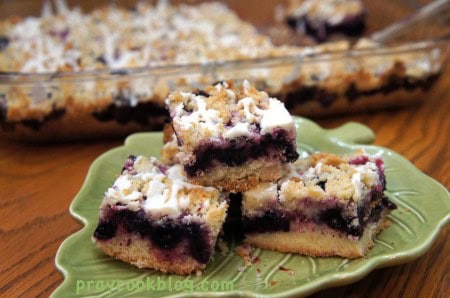 blueberry bars plate and panful