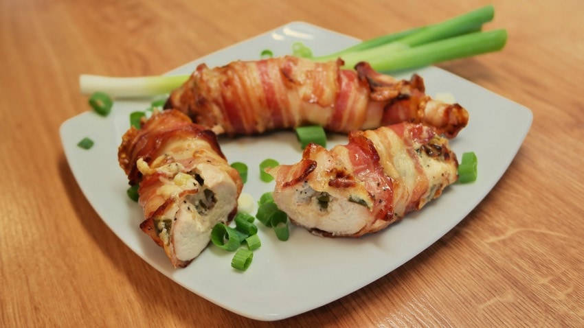 bacon wrapped cream cheese stuffed chicken breast final recipe image