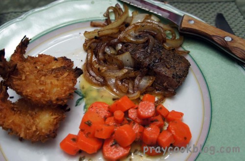 plated pan fried steak carrots