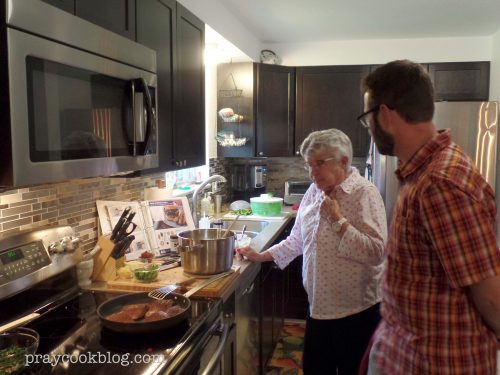 Cory and his sous-chef dish-washing Grandma!