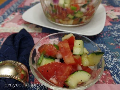 Cucumber and Tomato salad plated