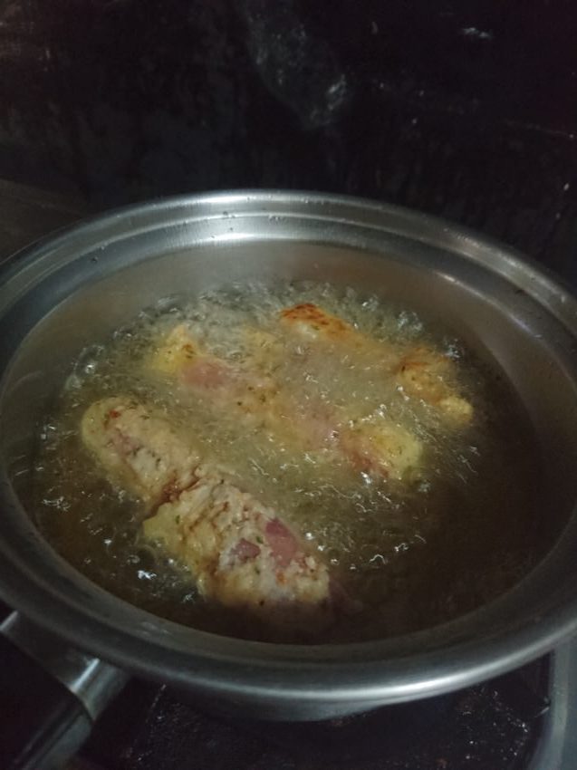 frying bacon cheese stick